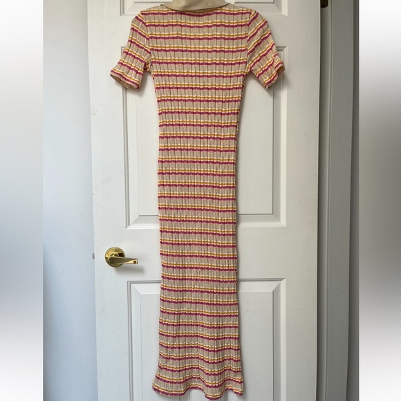 NWOT Zara Striped Ribbed Knit Polo Collar Midi Dress S - Picture 4 of 9